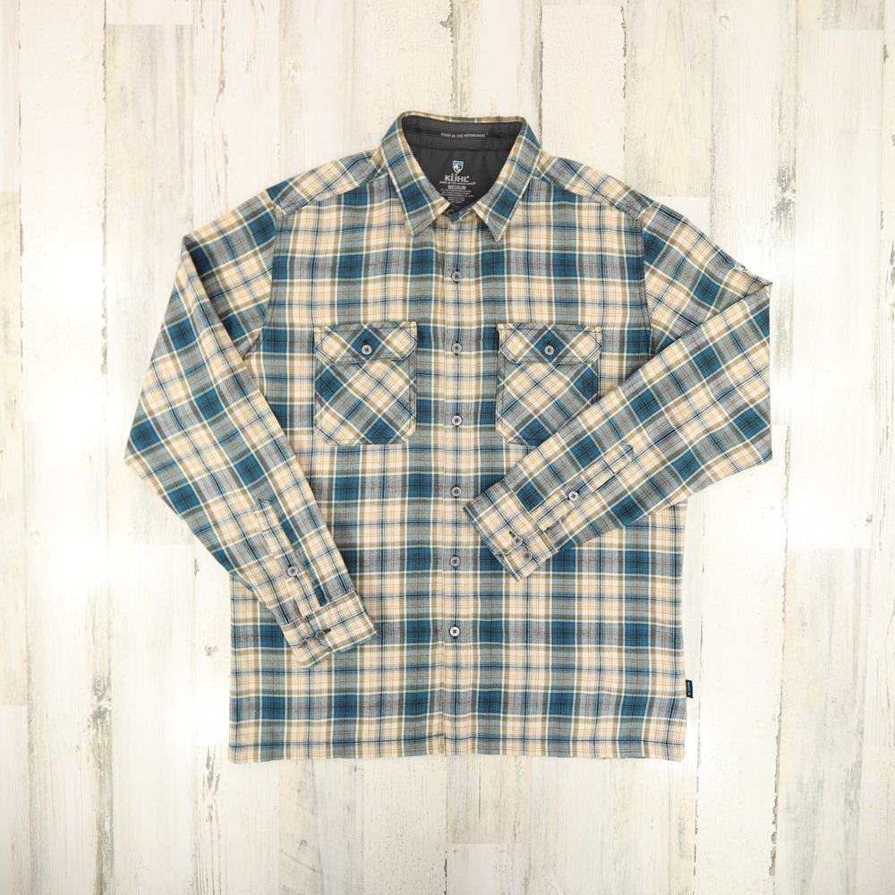 Kuhl Dillinger Flannel Shirt Mens Medium Green Plaid Long Sleeve